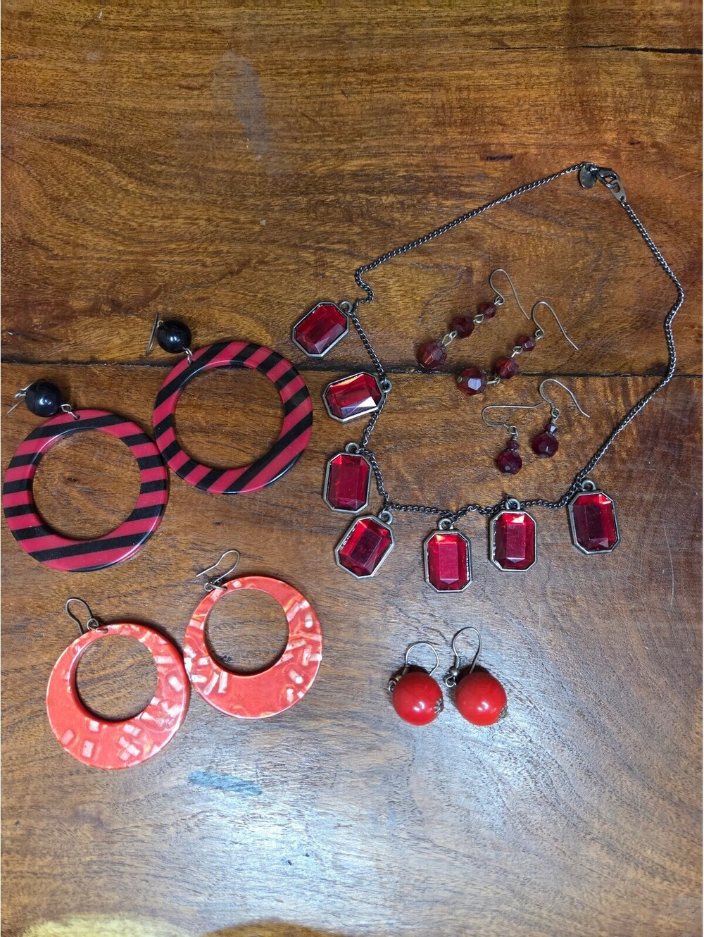 Set of Four Pairs of Colorful Fashion Earrings and Necklace